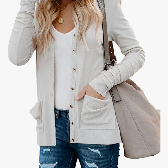 Womens white button up cardigan top - Picture 2 of 3